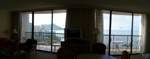 View of Waikiki Beach from our upgrade!